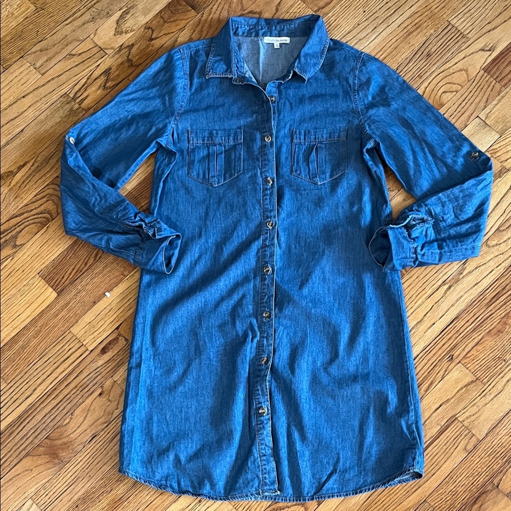 Charlotte Russe Dark Blue Denim Button-Up Shirt